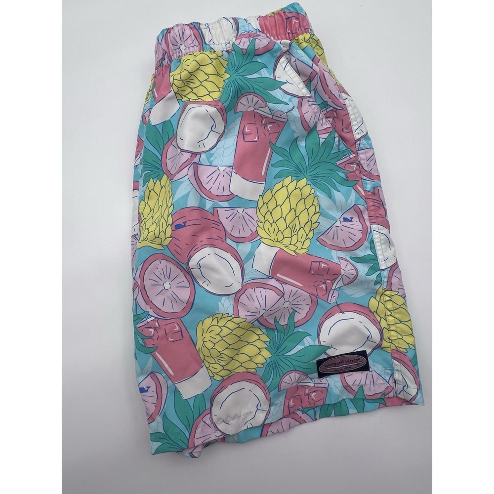 Vineyard‎ Vines Mens Medium Blue Pink Pineapples Lined Swim Trunks Drawstring